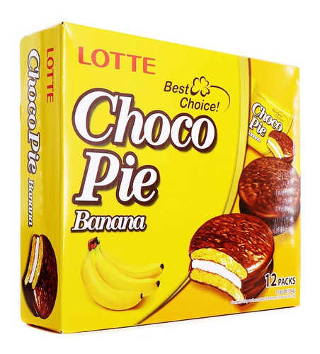 Imagen 1 de 6 de Choco Pie De Platano Caja Con 12 Pz Pastelito Coreano Banana