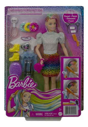 Barbie Leopard Rainbow Hair Doll Su Cabello Cambia De Color