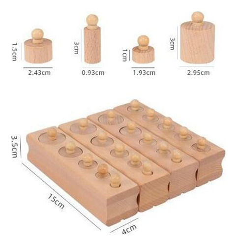 4 Piezas De Cilindros Con Pomos Montessori, Bloques, Enchufe