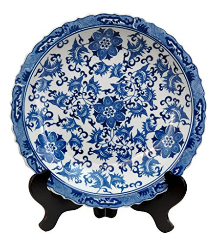 Oriental Furniture - Plato De Porcelana Azul Y Blanco F...