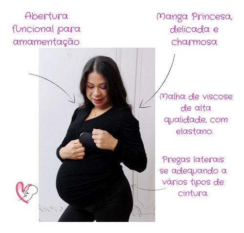 Imagem 4 de 10 de Kit 2 Camisetas Transpassadas Amamentação Gestação Inverno