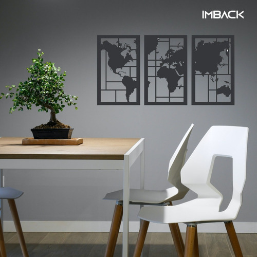 Cuadro Triptico De Madera Calada Plansiferio Mapamundi Color Negro