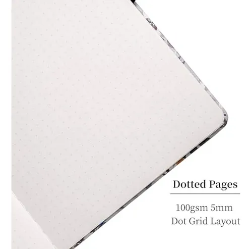 Cuaderno A5 Puntos Flores Gris Con Bolsillo Y Banda Elástica