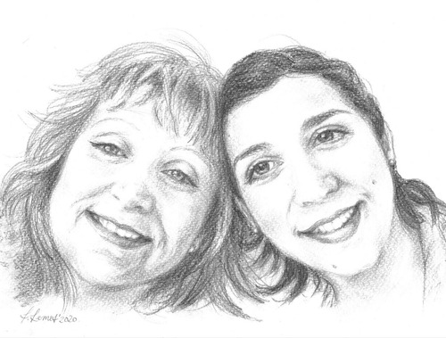 Retrato Personalizado Día De La Madre Dibujo A Lápiz Cuadro