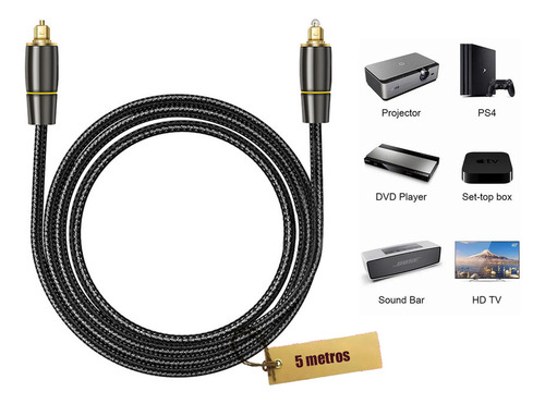 Tiem4buy 5 M/16.4 Ft Cable Óptico Toslink Audio Fibra Stereo Digital Cable Optico Audio Cable Fibra Optica
