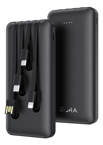 Power Bank Batería Cargador Portátil 10000mah Con Cables Negro