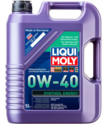 Aceite Sintético Para Motor Energy 0w40 5 Litros Liqui Moly