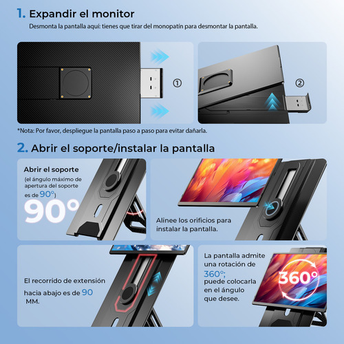 Monitor portátil extensible 16.1 1200p para portátiles y consolas de juegos con rotación de 360°