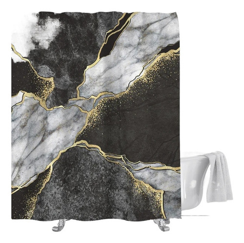 Zt Cortina De Baño Abstracta De Mármol A Rayas Doradas Con