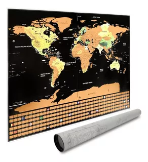 Redlemon Mapa Mundial Rascable para Pared (82 cm x 59 cm), Países, Ciudades, Estados y Banderas del Mundo, Fondo de Colores y Elaborado con Póster Laminado,