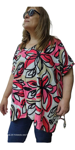 Remeron Poncho Oversize Estampad  De Lino Elastizado T 4 Xl