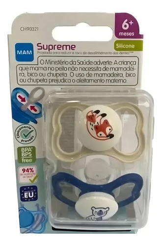 Chupete Supreme para niños Mam, azul y beige, talla 2, silicona, más de 6 m