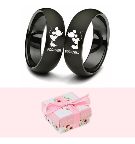 Par Anillos De Promesa Micky & Minnie Novios + Cajita Regalo