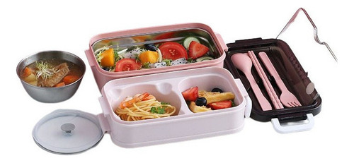 Calentador doble para microondas Bento Box, color rosa