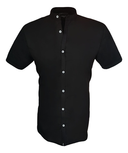 Camisa Hombre Cuello Mao Casual Slim Fit Manga Corta Lisa