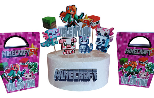 Minecraft Set Bolsita Y Adorno Para Torta Verde Minecraft Varon