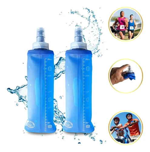 2 Garrafas Squeeze Silicone Dobráveis Soft Flask 250ml