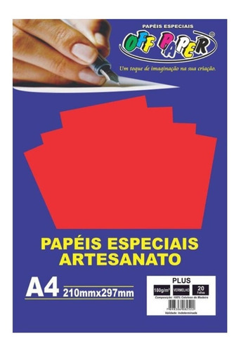 Papel Color Plus Vermelho A4 180g 20 Folhas Off Paper