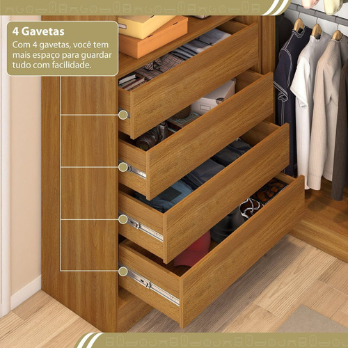 Guarda Roupa Closet Casal Sem Portas Canto Em L Com 4 Fawt