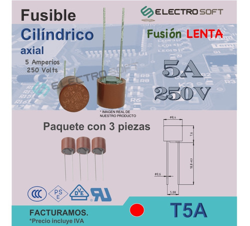 3pz Fusible Circular 5a 250v / 5 Amperios Cilíndrico T5a