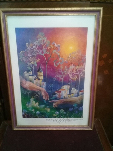 Cuadro Lámina De Arte Naif De Alejandro Costas. Flores (Usado)