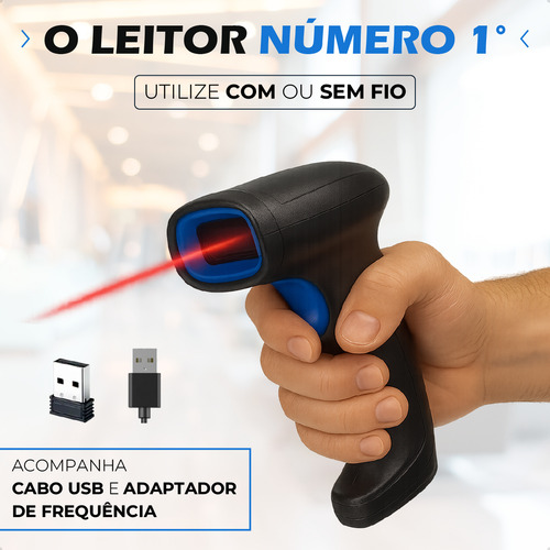 Leitor De Código Barra Bar Code Scanner 1d Laser Sem Fio Wireless Usb 2.4ghz 127/220v Davely