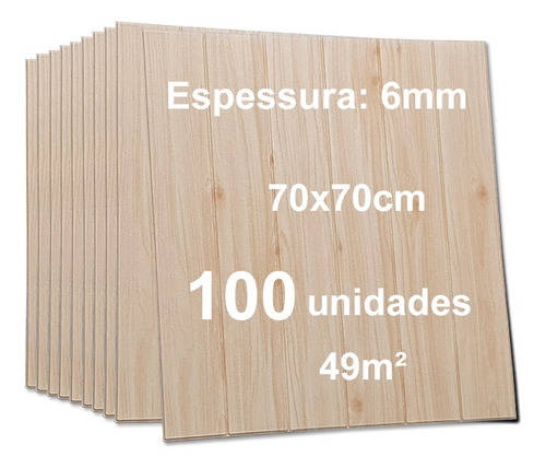 100 Placas 3d Espuma Adesivo 6mm Madeira Carvalho 70x70cm