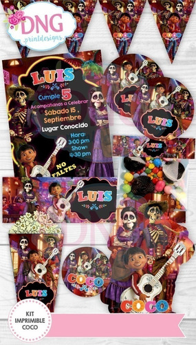 Kit Imprimible Invitaciones Candy Bar Png / Coco