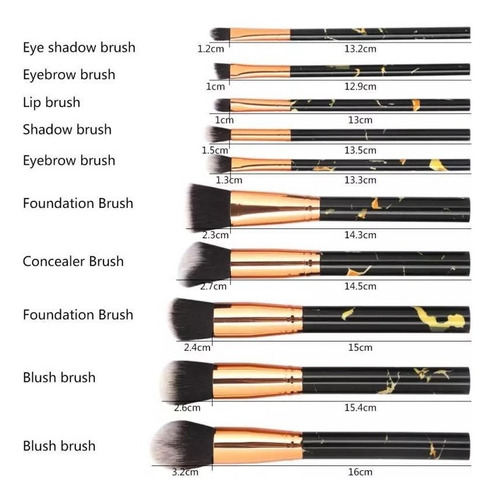 Imagen 2 de 10 de Set Maquillaje 10 Brochas Rostro Ojos Con Estuche Clicshop