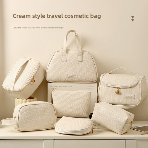 Bolsa De Maquillaje Con Textura Tejida De Poliuretano, Portá