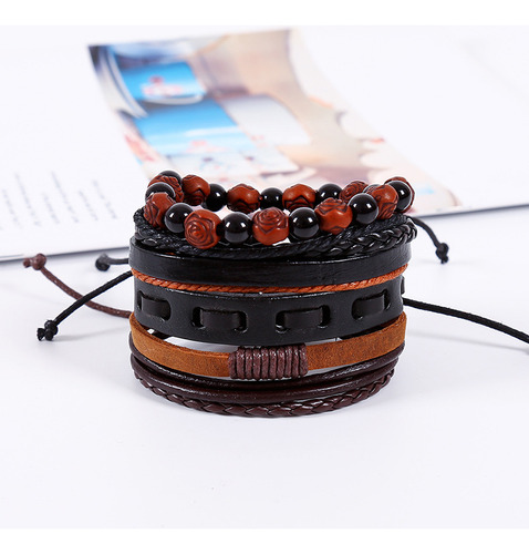 Pulsera De Cuero Trenzado Multicapa For Pareja