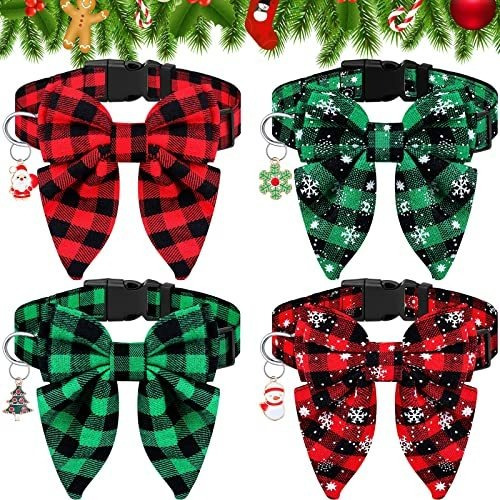 4 Piezas De Navidad Collar De Perros Con Bowtie 49wwn