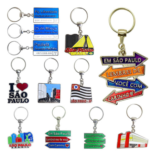 Kit 12 Chaveiros Souvenirs Metálicos Turísticos De São Paulo Cor Variados
