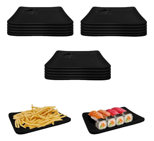 15 Travessas Prato Preto Petisco Sushi 18cm Melamina Premium