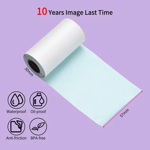 10 Rollos de Papel Térmico Autoadhesivo para Mini Impresora de 57x30mm 10pcs Blanco