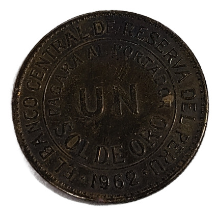 Moeda Antiga Un Sol De Oro Do Peru 1962 (Usado)