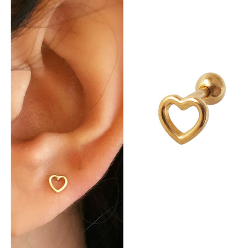Aro Helix Tragus Flat Corazon Dorado Piercing Mini Barbell