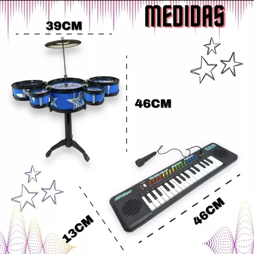 Kit Musical Infantil Mini Bateria+piano Teclado 32 Teclas Nf