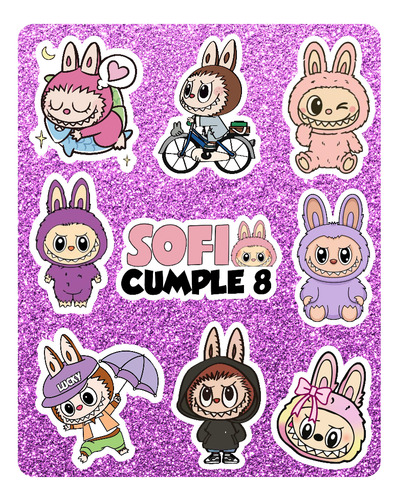 25 Planchas Stickers Personalizados Souvenir Cumple Labubu