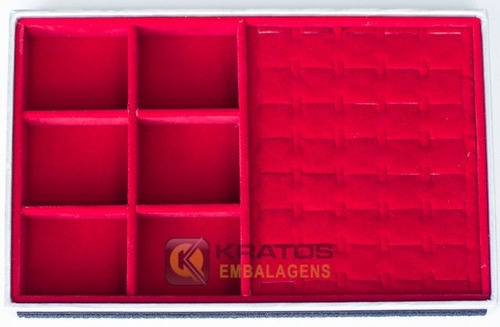 Bandeja Grande Jóias Courino C/ Veludo (37x27cm) Com Capa