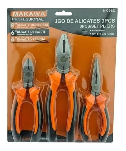 Set Kit Juego De Alicates 3 Piezas Makawa Mk0183