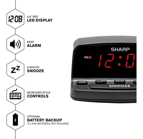 Despertador Digital Afiado Com Controles De Estilo De Teclad Cor Preto
