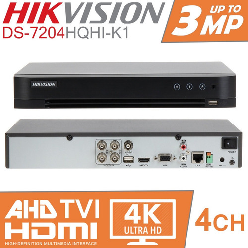 Grabadora Dvr 4 Canales 3mp Hikvision 4k Ultra Hd Audio 7204hqhi
