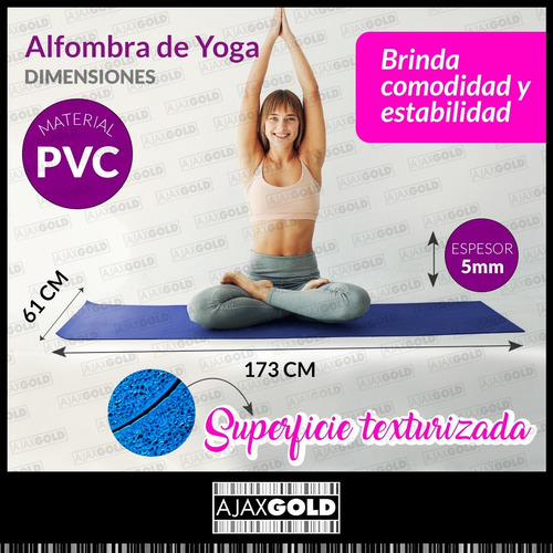 Imagen 3 de 6 de Colchoneta Mat Yoga De Pilates 5 Mm Manta Enrollable Colores