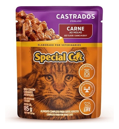 Alimento Special Cat Premium Castrados para gato adulto sabor carne ao molho em saco de 85g