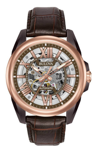98a165 Reloj Bulova Mechanicals Hombre Cafe/rosado