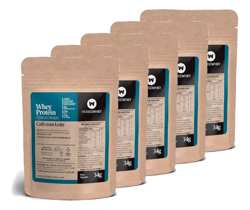 Whey Protein Concentrado Café Com Leite 34g Kit Com 5 Un