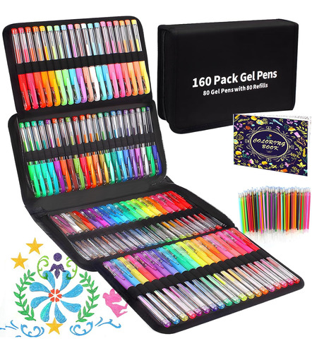 Juego De 160 Bolígrafos De Gel Libros De Colorear Adul...