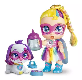 Super Cute Muñeca Glitzi Cool Regi Rainbow Party Con Mascota