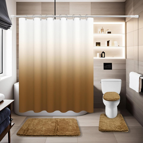 Juego De Cortina De Baño De 4 Piezas Con Cortina De Baño Y A